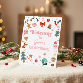 クリスマスと誕生日おめでとうサイン 女の子が大喜び 台座サイン