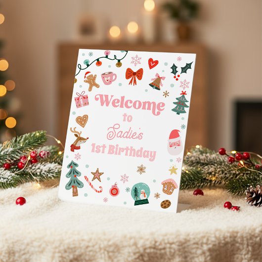 クリスマスと誕生日おめでとうサイン 女の子が大喜び 台座サイン