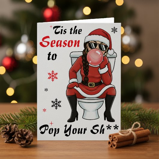 クリスマスと誕生日を祝うミセス・サンタの風船ガムコメディ カード