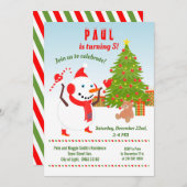 クリスマスと雪だるま誕生日パーティーの招待 招待状 (正面/裏面)