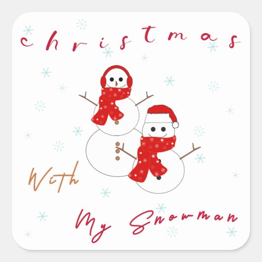 クリスマスと雪だるま |かわいいクリスマスステッカー スクエアシール (正面)