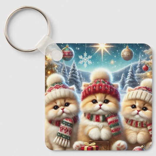 クリスマスと雪のフェスティバルの猫たち キーホルダー (正面)