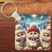 クリスマスと雪のフェスティバルの猫たち キーホルダー (正面)