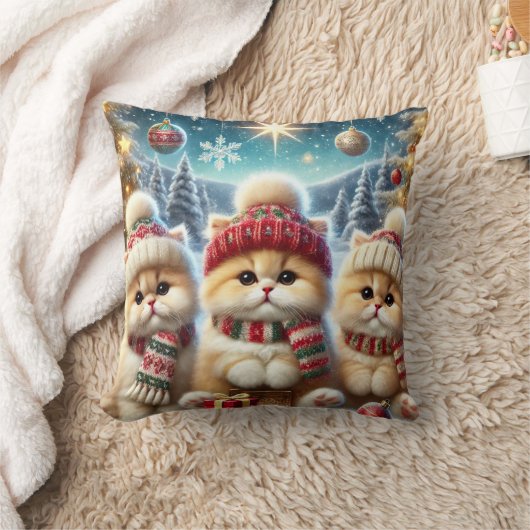 クリスマスと雪のフェスティバルの猫たち クッション (ブランケット)
