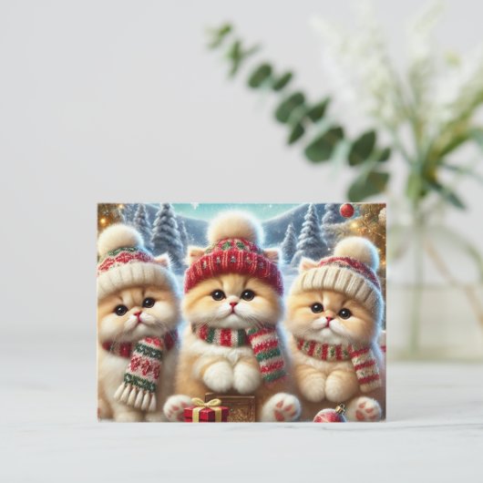 クリスマスと雪のフェスティバルの猫たち シーズンポストカード (スタンド正面)