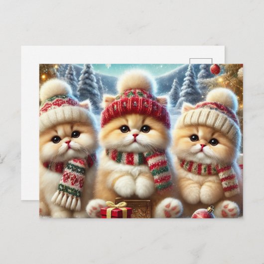 クリスマスと雪のフェスティバルの猫たち シーズンポストカード (正面/裏面)