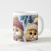 クリスマスと雪のフェスティバルの猫たち ジャンボコーヒーマグカップ (正面右)