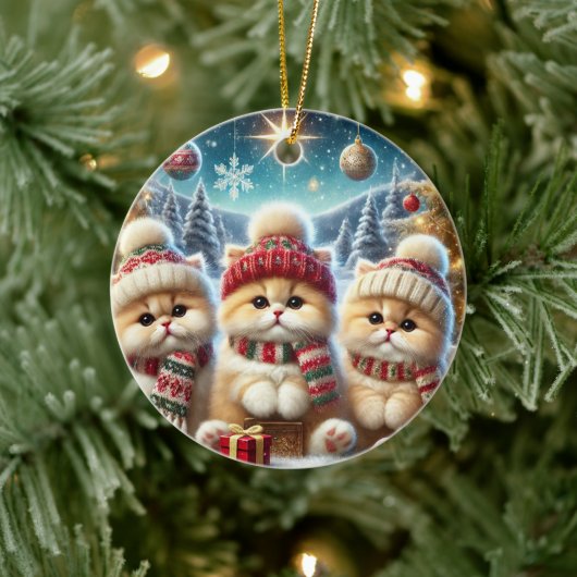 クリスマスと雪のフェスティバルの猫たち セラミックオーナメント (ツリー)