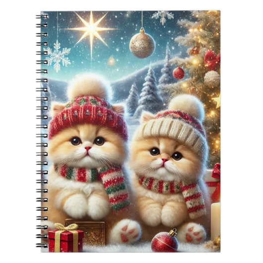 クリスマスと雪のフェスティバルの猫たち ノートブック (正面)