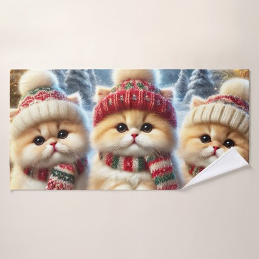 クリスマスと雪のフェスティバルの猫たち バスタオルセット (バスタオル)