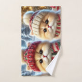 クリスマスと雪のフェスティバルの猫たち バスタオルセット (ハンドタオル)
