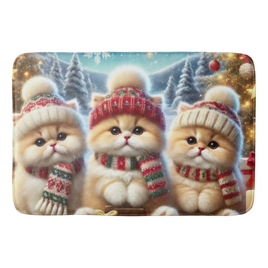 クリスマスと雪のフェスティバルの猫たち バスマット (正面)