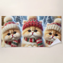 クリスマスと雪のフェスティバルの猫たち ビーチタオル