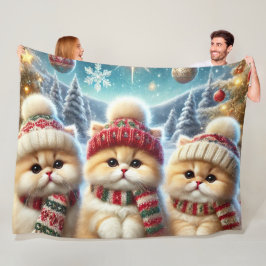 クリスマスと雪のフェスティバルの猫たち フリースブランケット