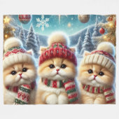 クリスマスと雪のフェスティバルの猫たち フリースブランケット (正面(横))