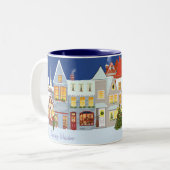 クリスマスと雪の冬と雪だるま ツートーンマグカップ (正面左)