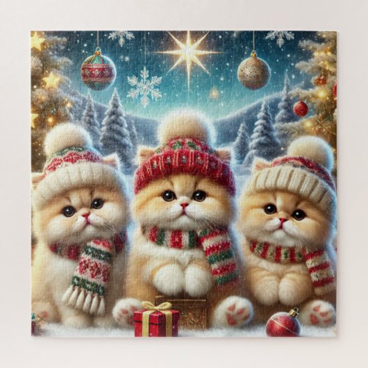 クリスマスと雪の子ネコ ジグソーパズル (縦)