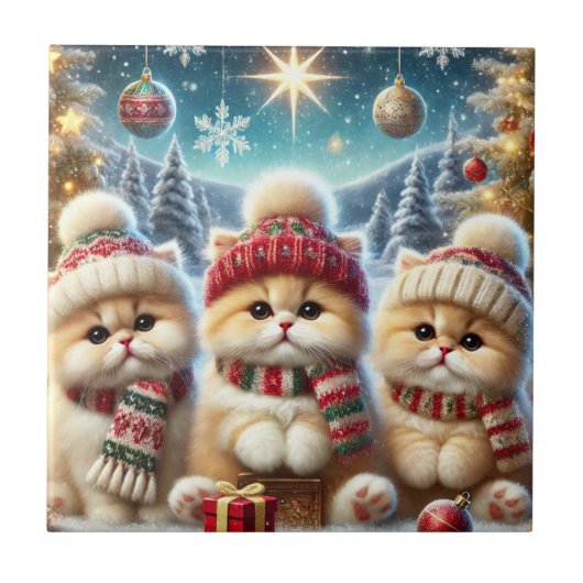 クリスマスと雪の子ネコ タイル (正面)