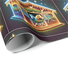 クリスマスと馬のために飾られた馬小屋と馬 ラッピングペーパー