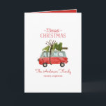 クリスマスと…ヴィンテージ水彩バン カード<br><div class="desc">このおもしろい水色の車とクリスマスツリーのデザインとフェスティバルムードに入る。美しい手の赤い車と緑の木絵を描は、素朴で、トレンディー与え、スクリプトのフォントを褒め称える。この文字はパーソナライズされた、あなたの家族の名前とメッセージと一緒にすることができ、特別なものにする。</div>