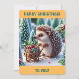 クリスマスにおめでとう かわいいハリネズミのフラットホリデーカード シーズンカード