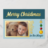 クリスマスにお写真を追加　水色の実　星　本物 箔シーズンカード (正面)