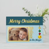 クリスマスにお写真を追加　水色の実　星　本物 箔シーズンカード (立ち正面)
