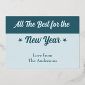 クリスマスにお写真を追加　水色の実　星　本物 箔シーズンカード (裏面)