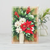 クリスマスにお手頃なポインセチアとホーリーの花束 シーズンカード (スタンド正面)
