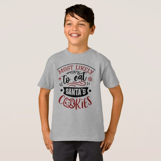 クリスマスにお菓子を食べるユーモア Tシャツ (正面フル)