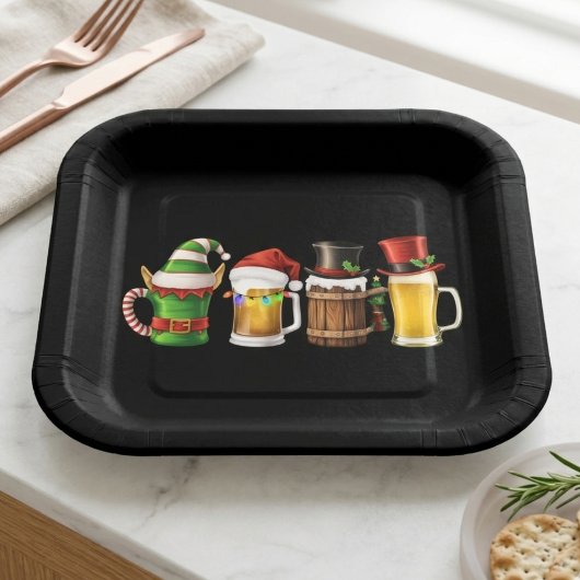 クリスマスにお酒を飲むサンタクロース ビール好き ペーパープレート