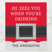 クリスマスにお酒を飲んでいるときもサンタは見ている ワインラベル (シングルラベル)