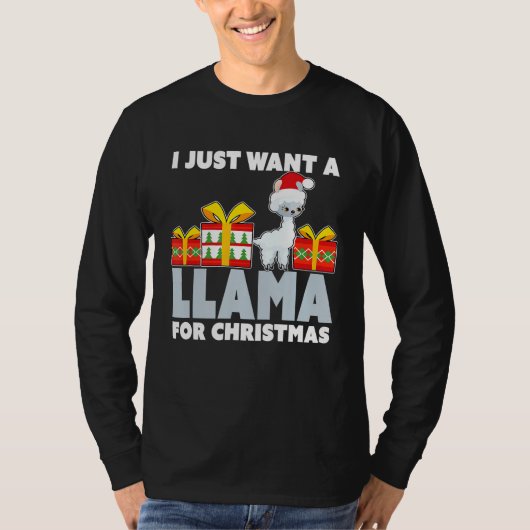 クリスマスにかわいいクリスマスにラマが欲しい Tシャツ (正面)