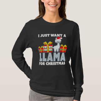 クリスマスにかわいいクリスマスにラマが欲しい Tシャツ