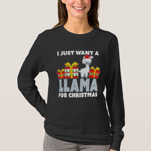 クリスマスにかわいいクリスマスにラマが欲しい Tシャツ (正面)