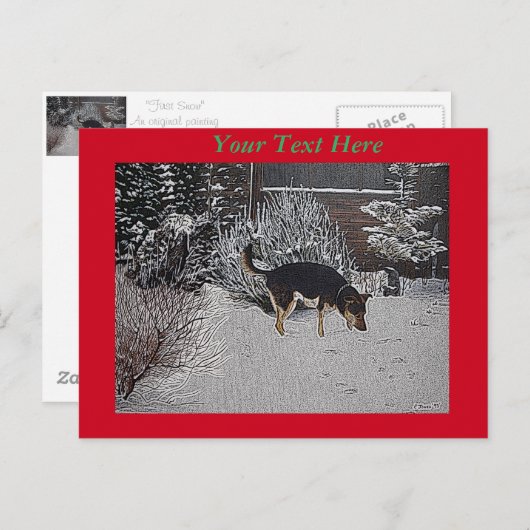 クリスマスにかわいい黒い黒い黒犬を使った雪景色 ポストカード (正面/裏面)