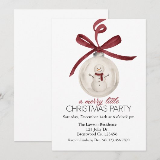 クリスマスにちょこっと雪だるま 招待状 (正面/裏面)