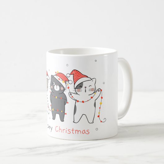 クリスマスにはクリスマスライトで猫を描く コーヒーマグカップ (正面右)