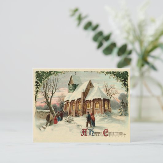 クリスマスには村の教会へ行く人々がいる ポストカード (スタンド正面)
