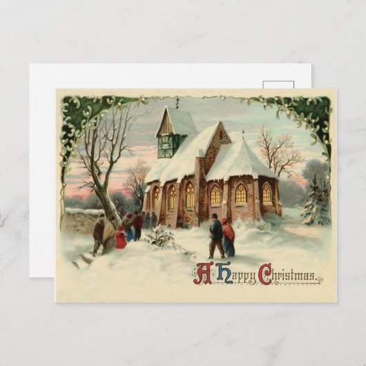 クリスマスには村の教会へ行く人々がいる ポストカード (正面/裏面)