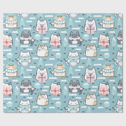 クリスマスにゃんこパターン　マジックスノーボールズ ラッピングペーパー (フラット)