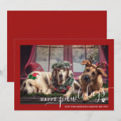 クリスマスにゃんにゃん 紅い犬の写真 シーズンカード (正面/裏面)