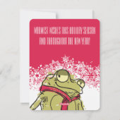 クリスマスによってハンドメイドカエルのスカーフの編み物のかぎ針編み シーズンカード (裏面)