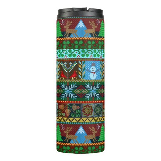 クリスマスによって編まれるセーターパターントナカイの休日 タンブラー (裏面)