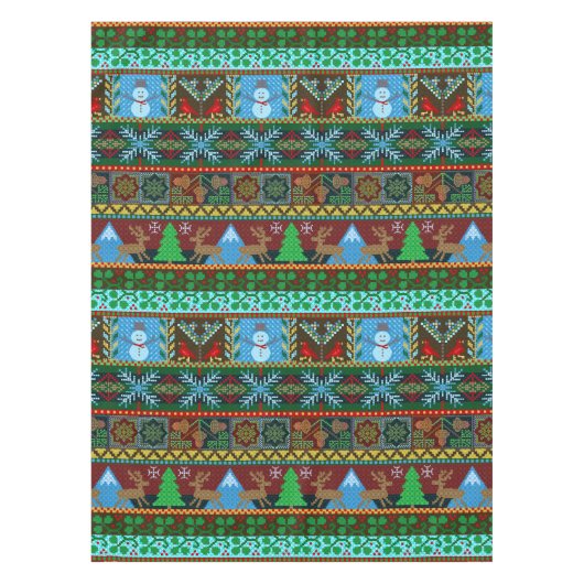 クリスマスによって編まれるセーターパターントナカイの休日 テーブルクロス (正面)