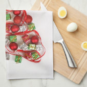 クリスマスによって飾られる木の台所タオル キッチンタオル (四つ折り)