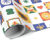 クリスマスにオレンジ色の青い緑の幾何学的スタイル ラッピングペーパー (ロールコーナー)