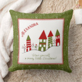 クリスマスにカスタマイズ可能な可愛い赤&緑の村 クッション (ブランケット)