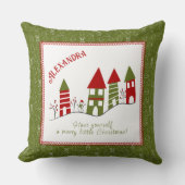 クリスマスにカスタマイズ可能な可愛い赤&緑の村 クッション (正面)