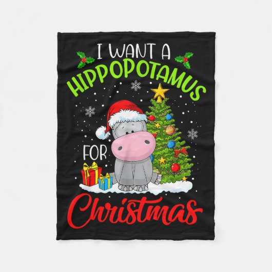 クリスマスにカバが欲しい フリースブランケット (正面)